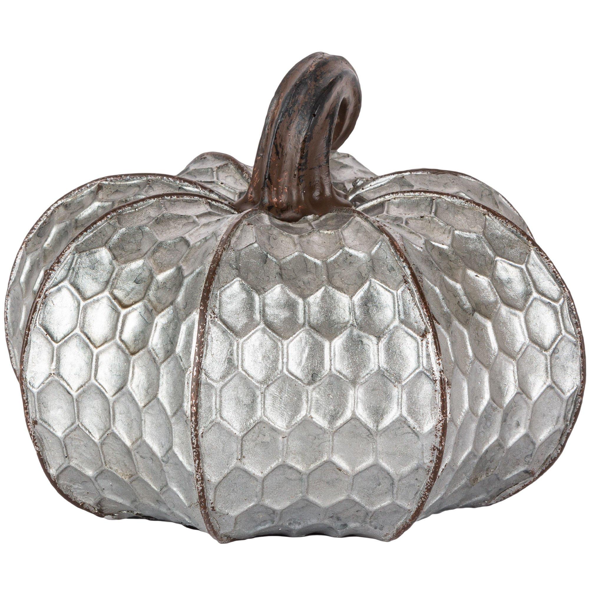 Short Metal-Look Stone & Resin Pumpkin, 5.9in